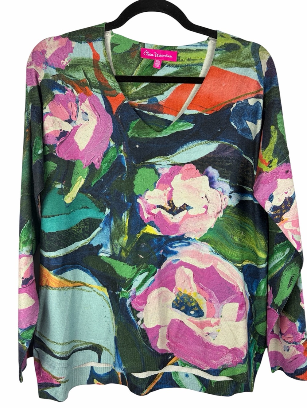 Claire Desjardins Abstract Floral Print Lightweight Sweater Top Medium